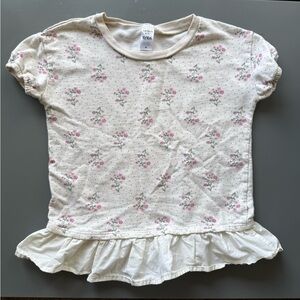 Floral Kids Top - Cream with Pink Accents